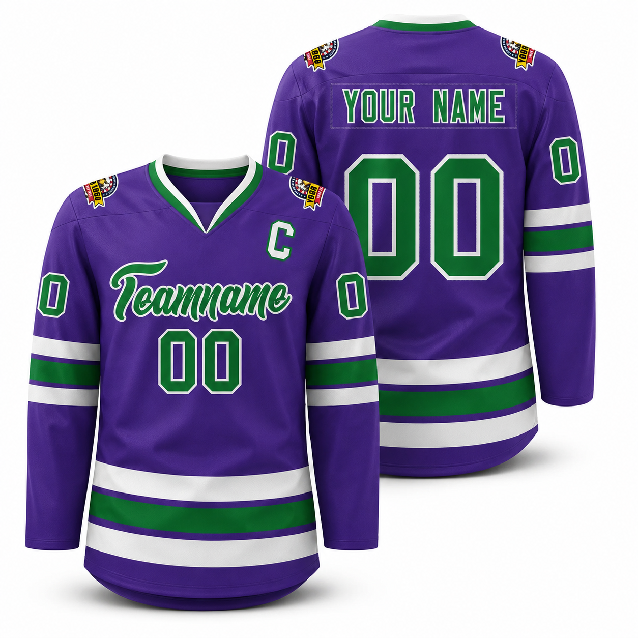 Custom Purple Kelly Green-White Classic Style Hockey Jersey