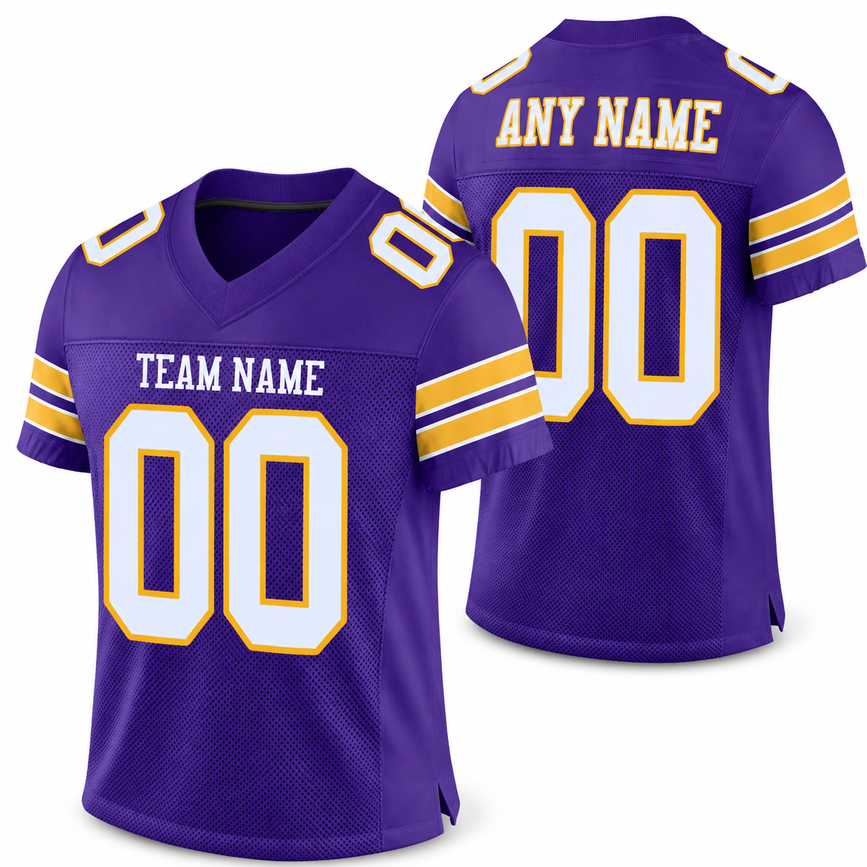 Custom Purple White-Gold Classic Style Mesh Athletic Football Jersey