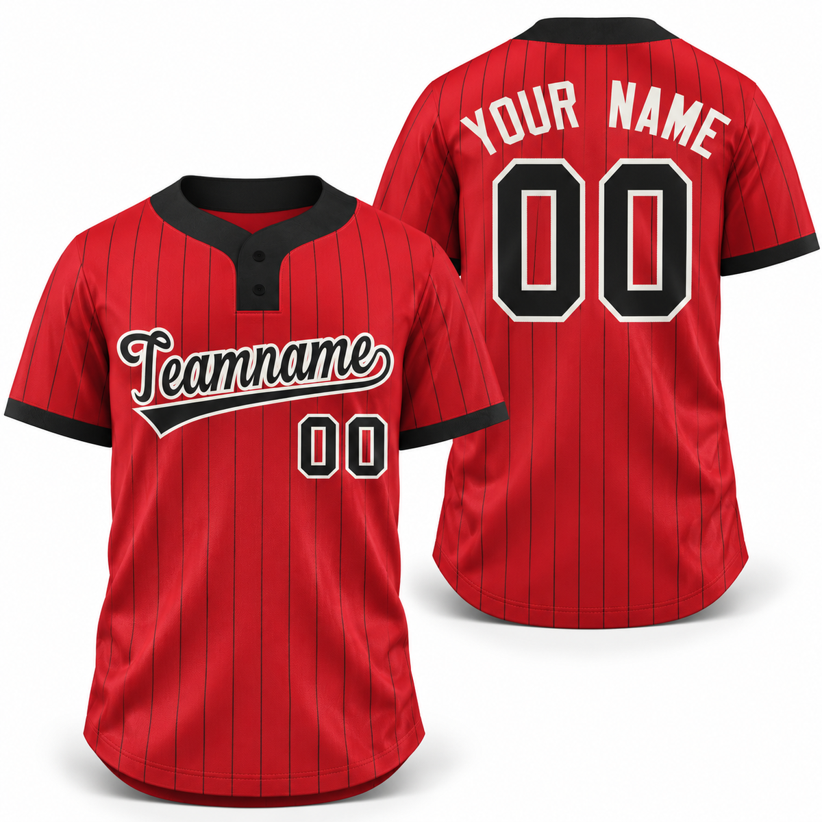 Custom Red Black Stripe Fashion Athletic Two-Button Softball Jersey