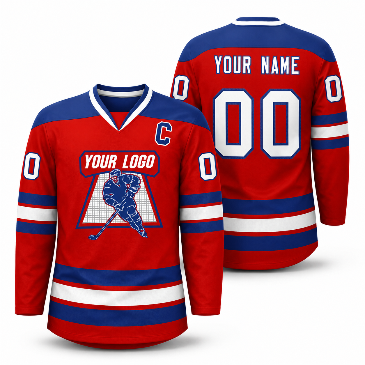 Custom Red Royal-White Personalized Classic V-Neck Hockey Jersey