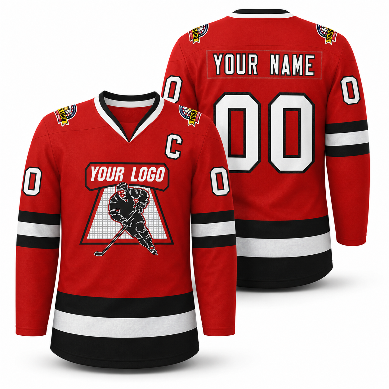 Custom Red White-Black Classic Style Hockey Jersey