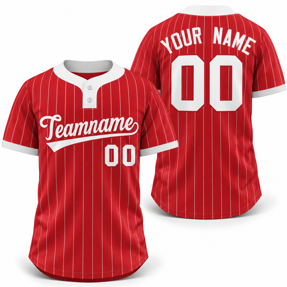 Custom Red White Stripe Fashion Athletic Two-Button Softball Jersey