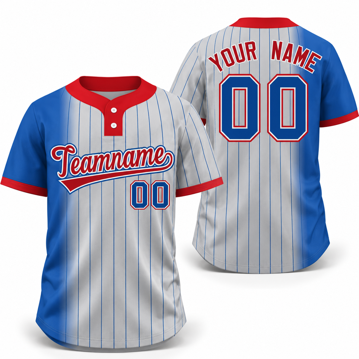 Custom Royal Gray-Red Gradient Stripe Fashion Athletic Two-Button Softball Jersey