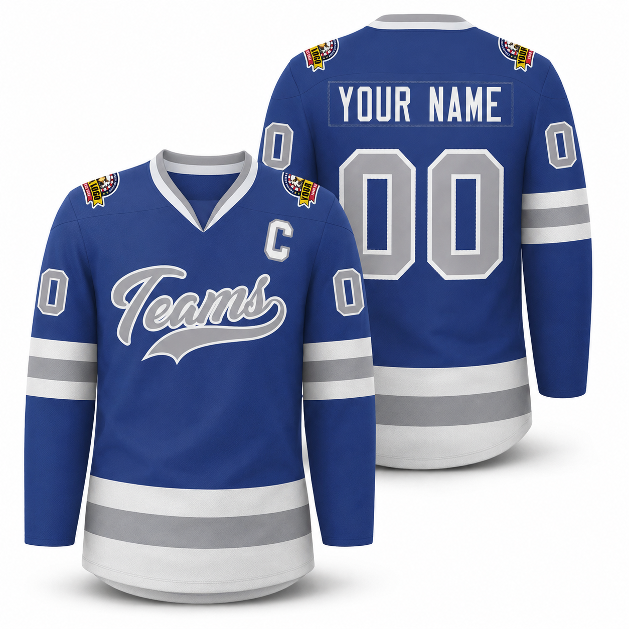 Custom Royal Gray-White Classic Style Hockey Jersey