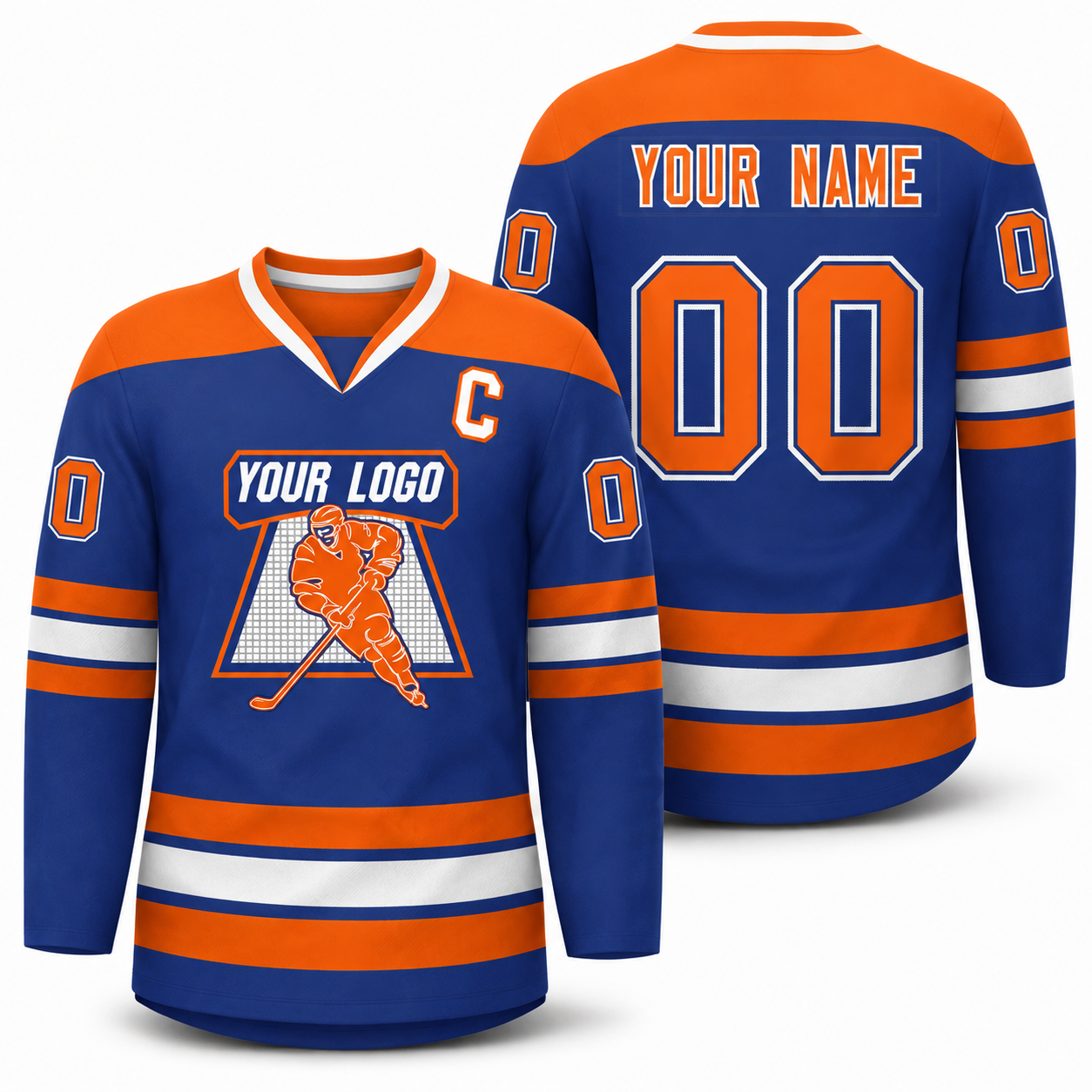 Custom Royal Orange-White Personalized Classic V-Neck Hockey Jersey