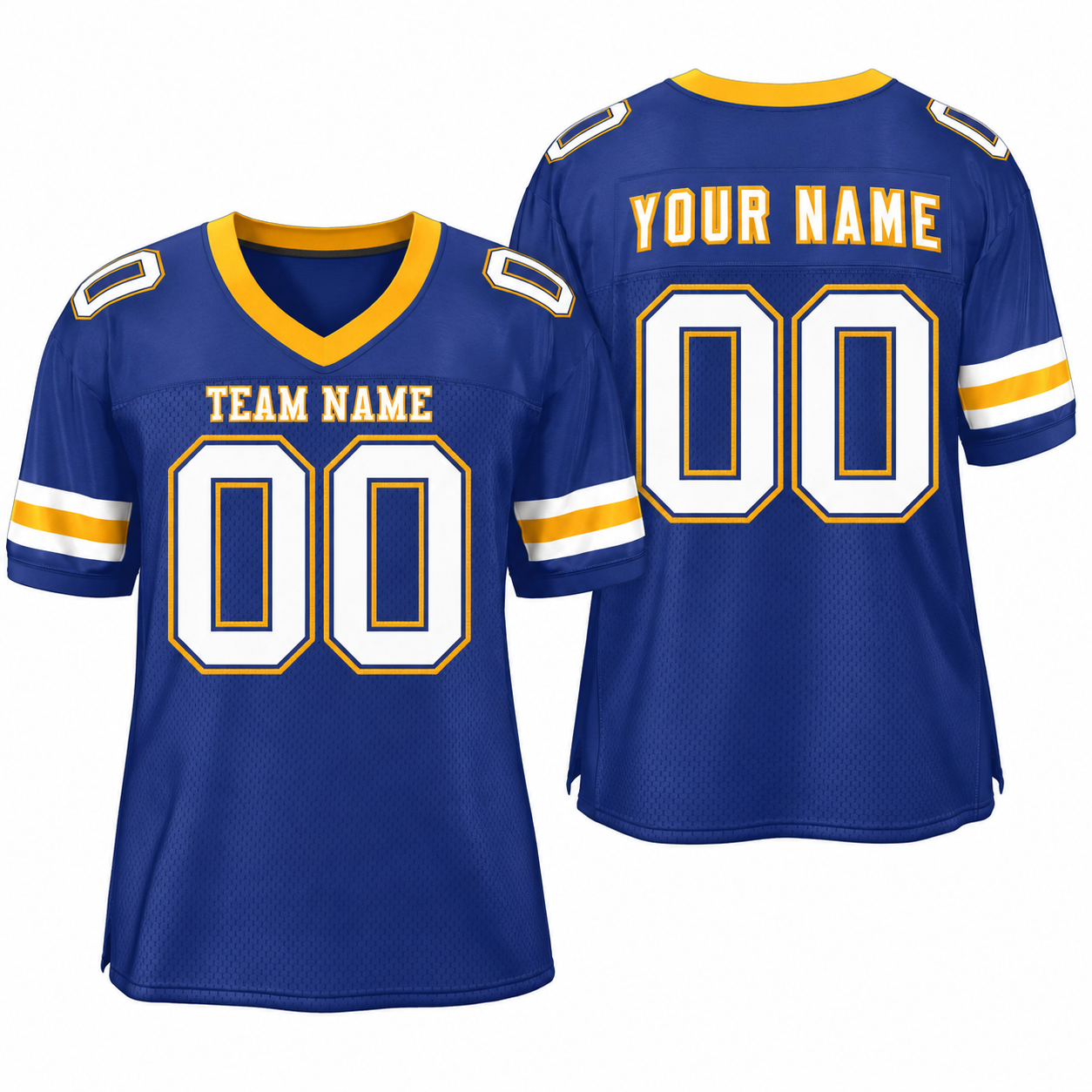 Custom Royal White-Yellow Classic Style Mesh Athletic Football Jersey