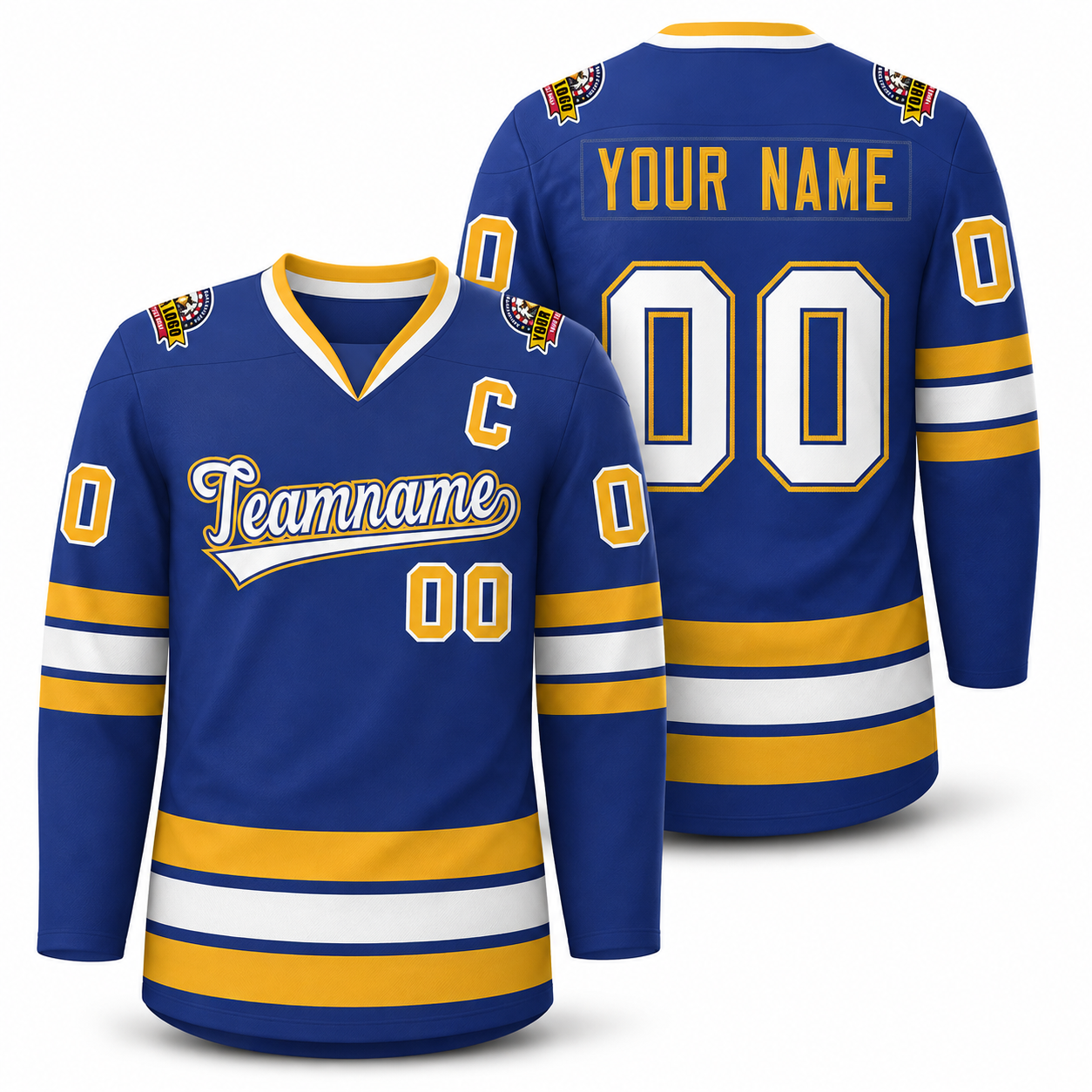 Custom Royal White Royal-Gold Classic Style Hockey Jersey