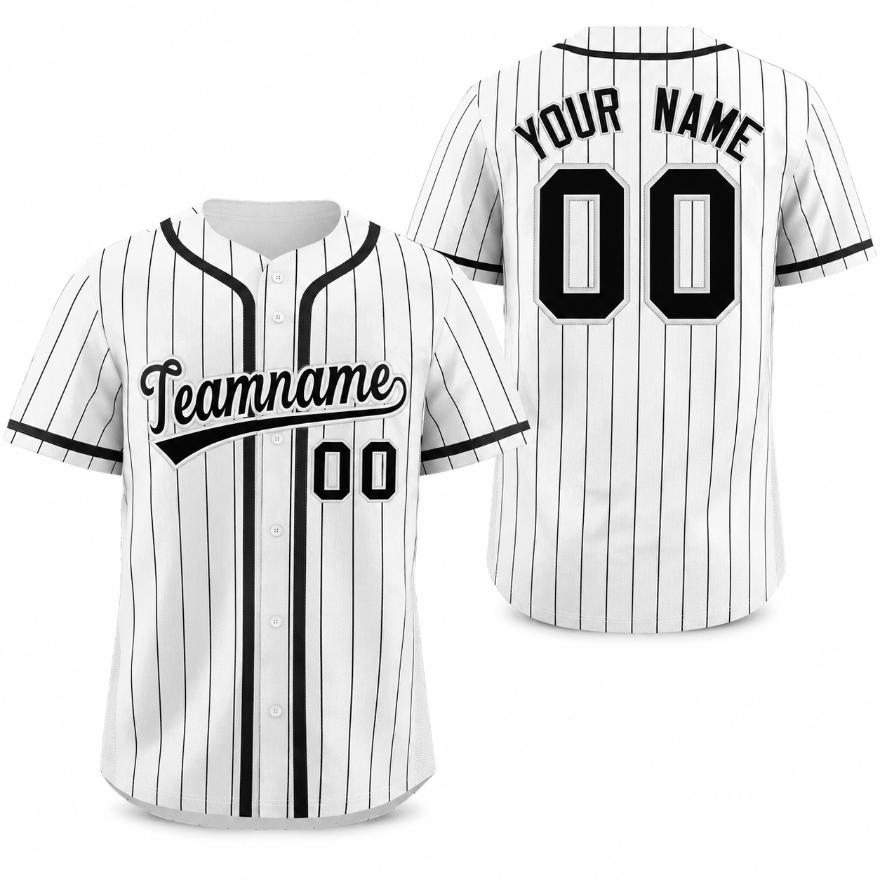 Custom White Black Stripe Fashion Design Full Button Athletic Baseball Jersey
