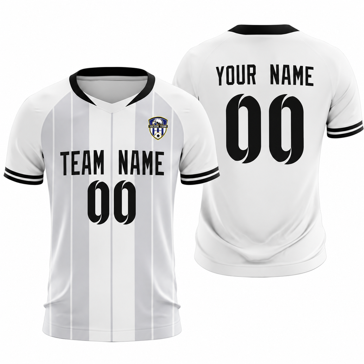 Custom White Classic Striped Personalized Soccer Tops/Sets Jersey