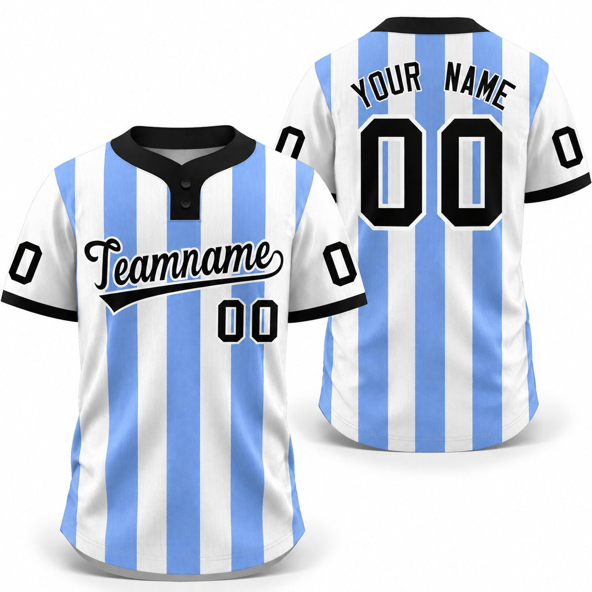 Custom White Light Blue Stripe Fashion Athletic Two-Button Softball Jersey