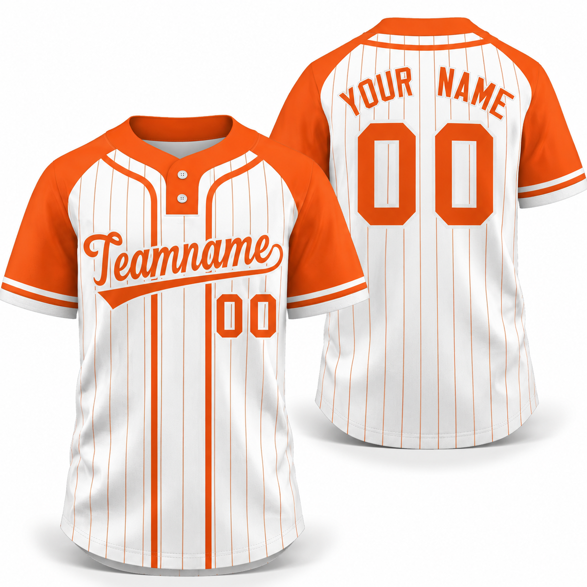 Custom White Orange Stripe Fashion Raglan Sleeves Athletic Two-Button Softball Jersey