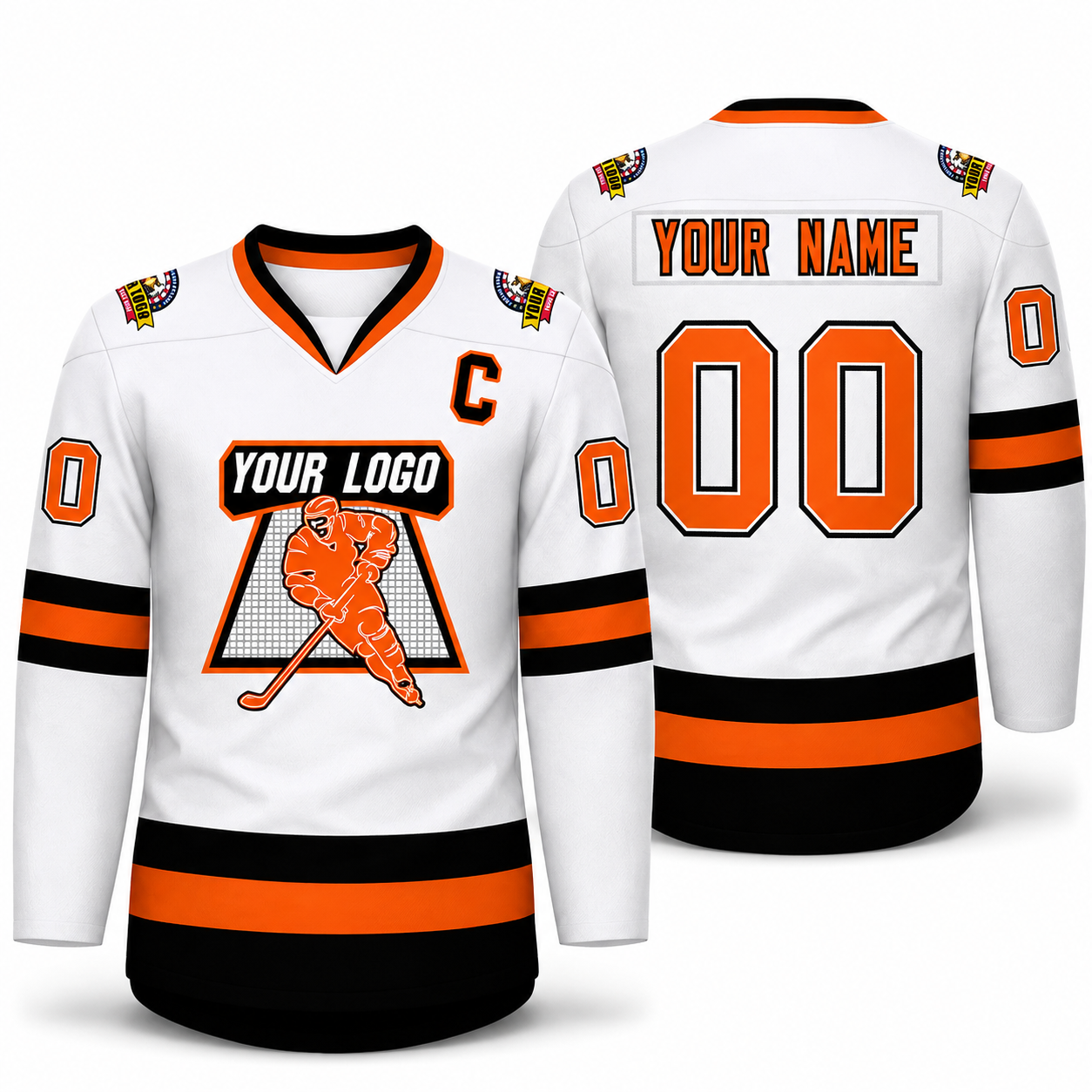 Custom White Orange White-Black Classic Style Hockey Jersey