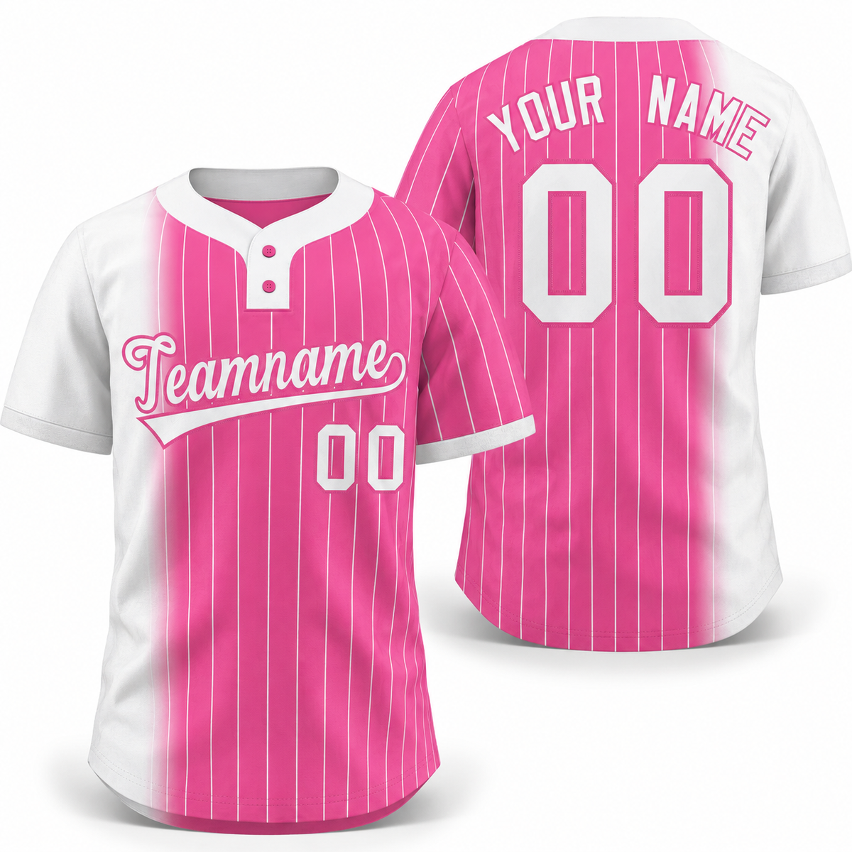Custom White Pink Gradient Stripe Fashion Athletic Two-Button Softball Jersey