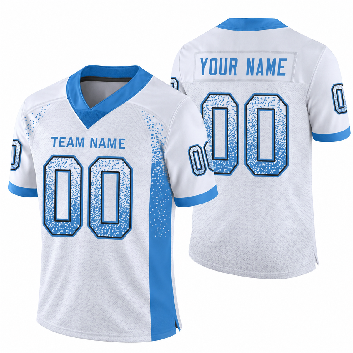 Custom White Powder Blue-Black Drift Fashion Mesh Athletic Football Jersey