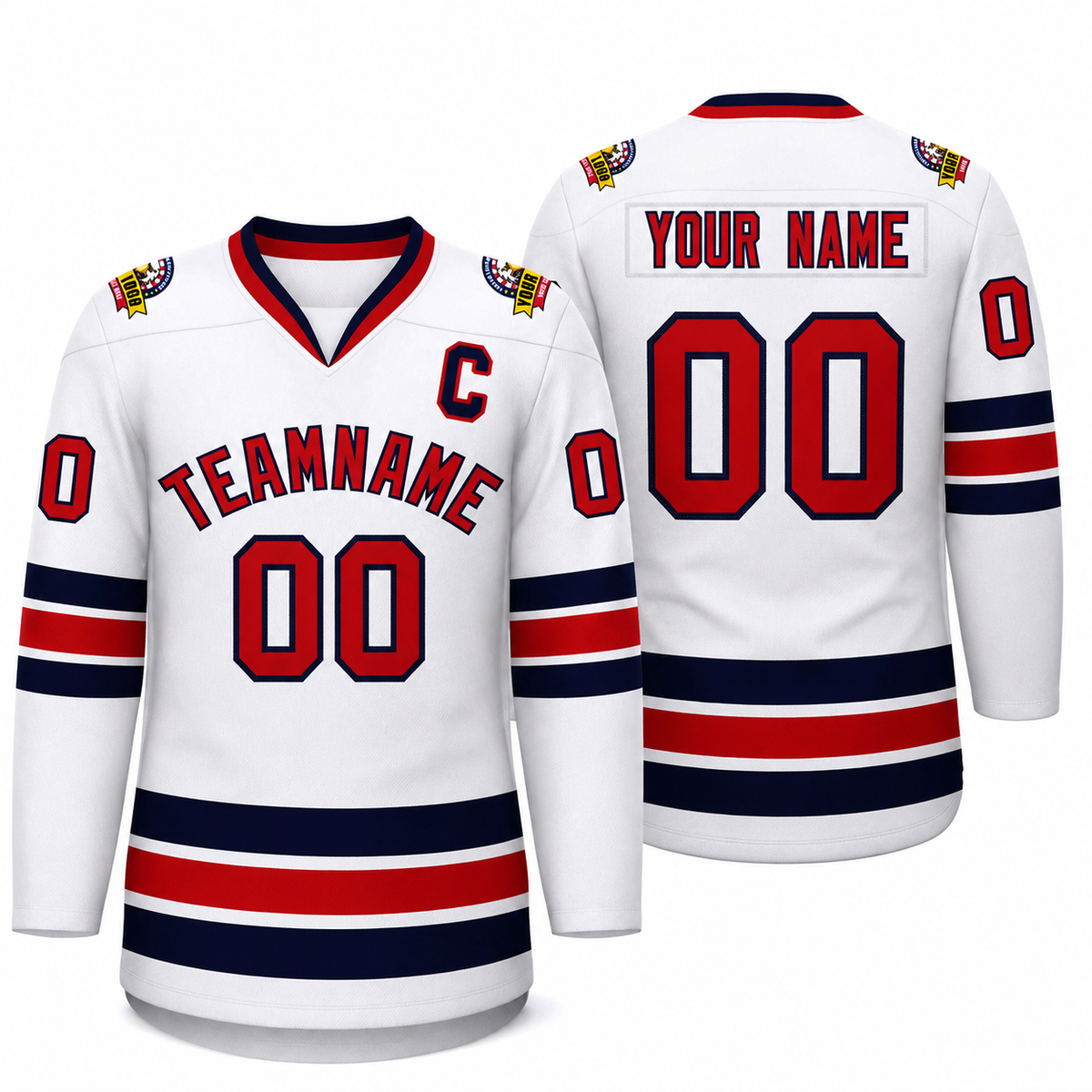 Custom White Red-Navy Classic Style Hockey Jersey