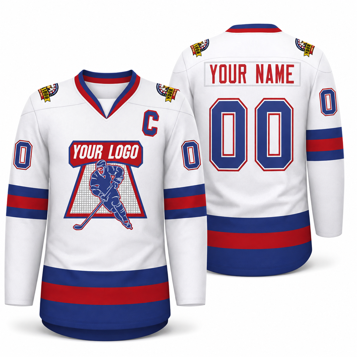 Custom White Red White-Royal Classic Style Hockey Jersey
