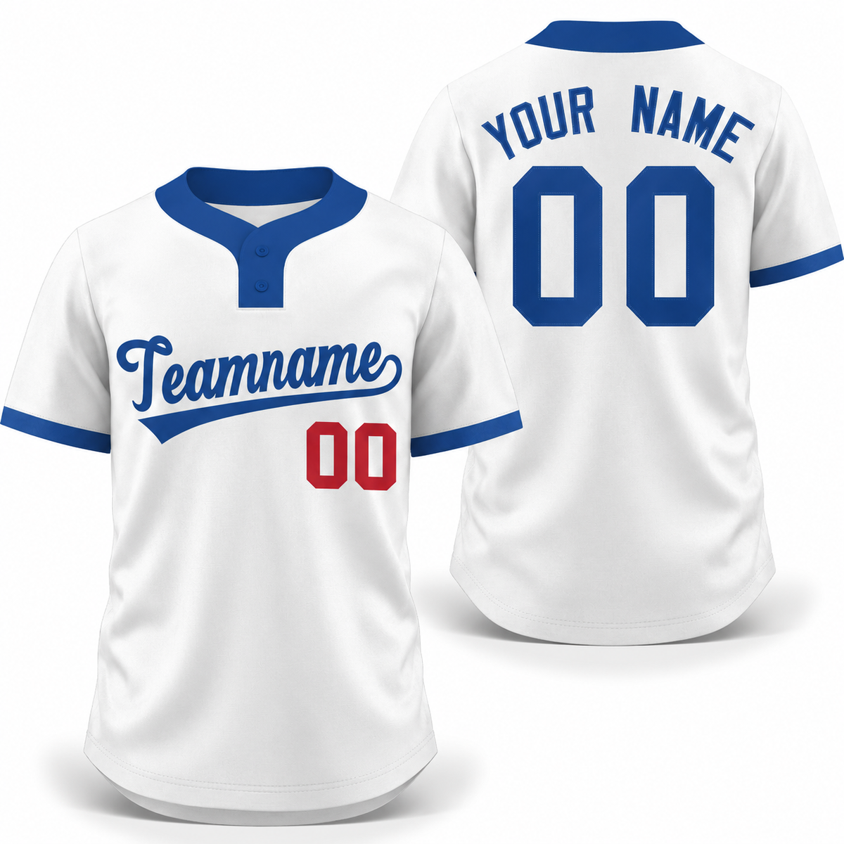 Custom White Royal-Red Classic Style Athletic Two-Button Softball Jersey