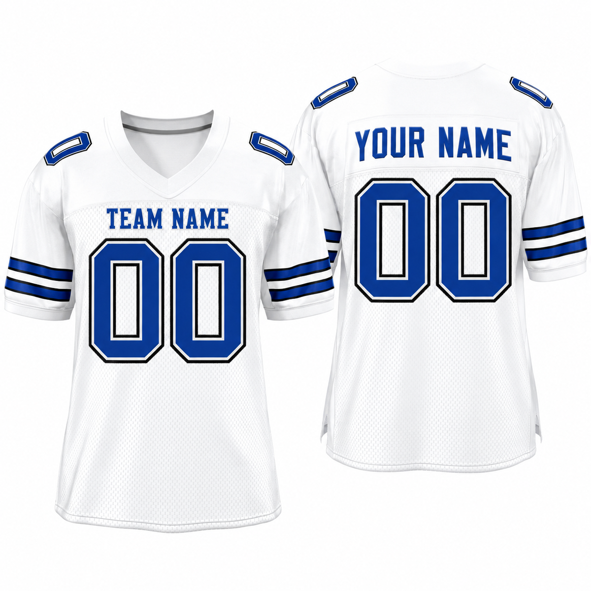 Custom White Royal Blue Classic Style Mesh Athletic Football Jersey