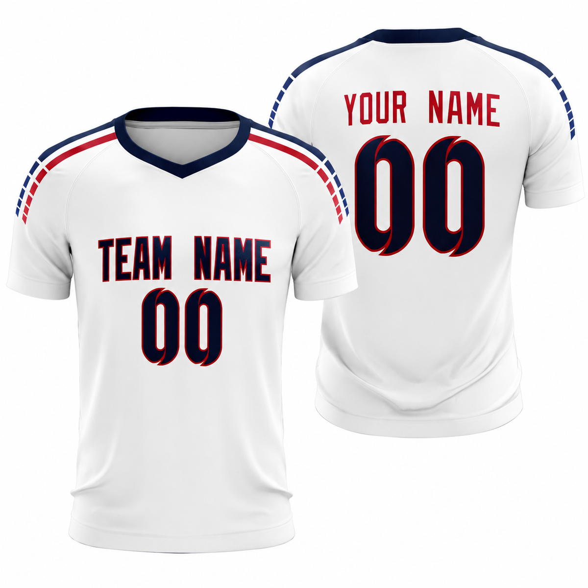 Custom white Striped Quick Dry Tops Soccer Sets Jersey
