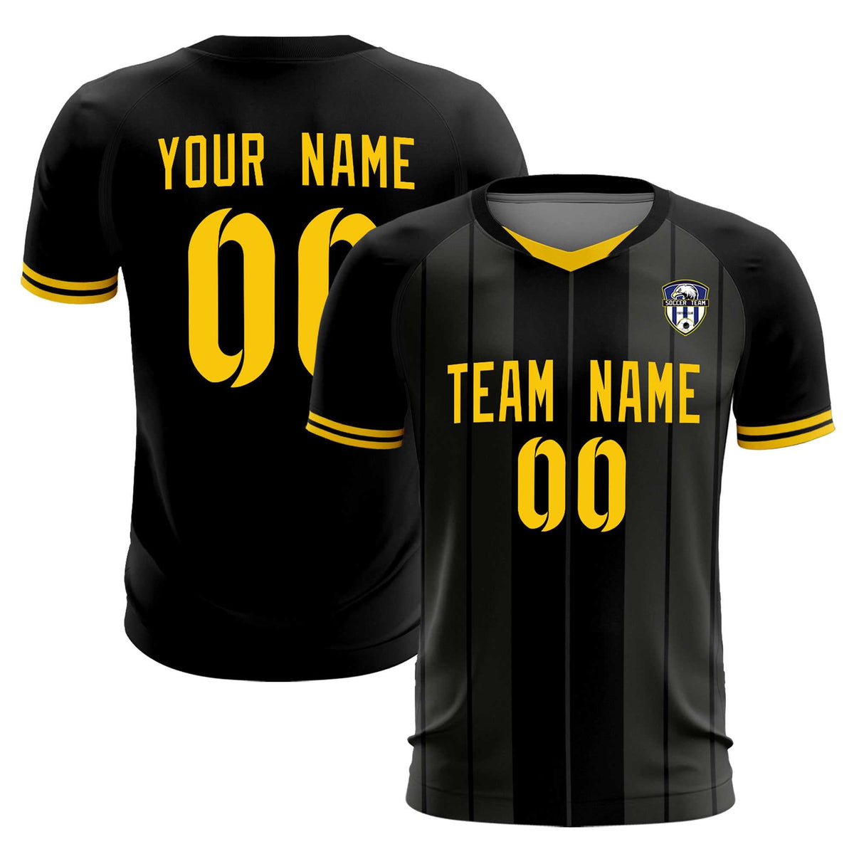 Custom Black Classic Striped Personalized Soccer Tops/Sets Jersey