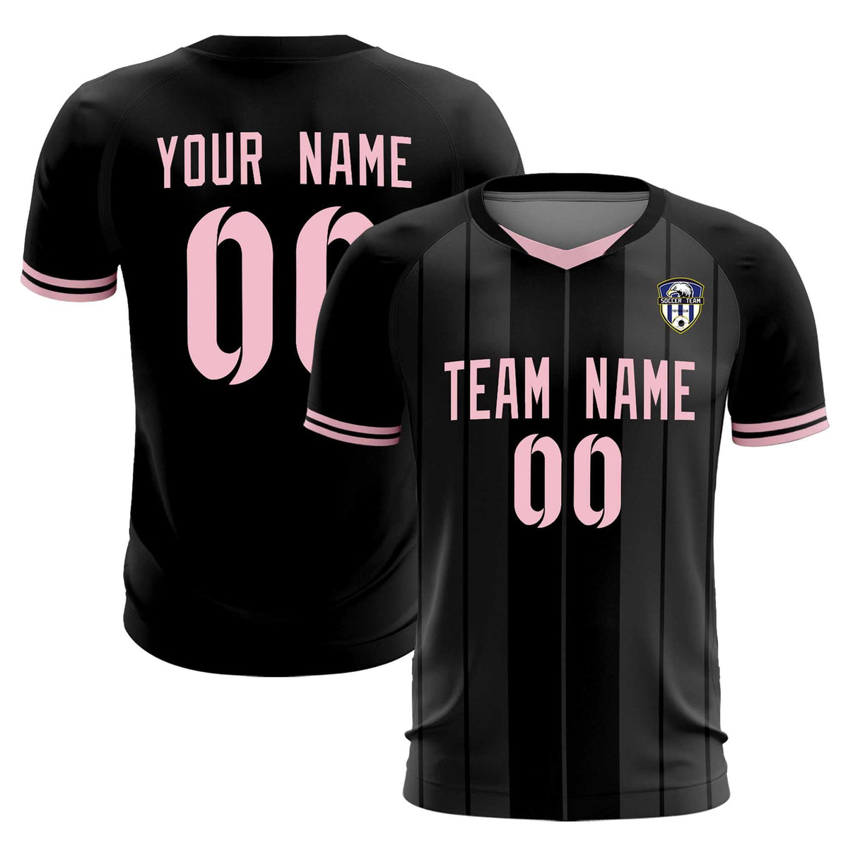 Custom Black Classic Striped Personalized Soccer Tops/Sets Jersey