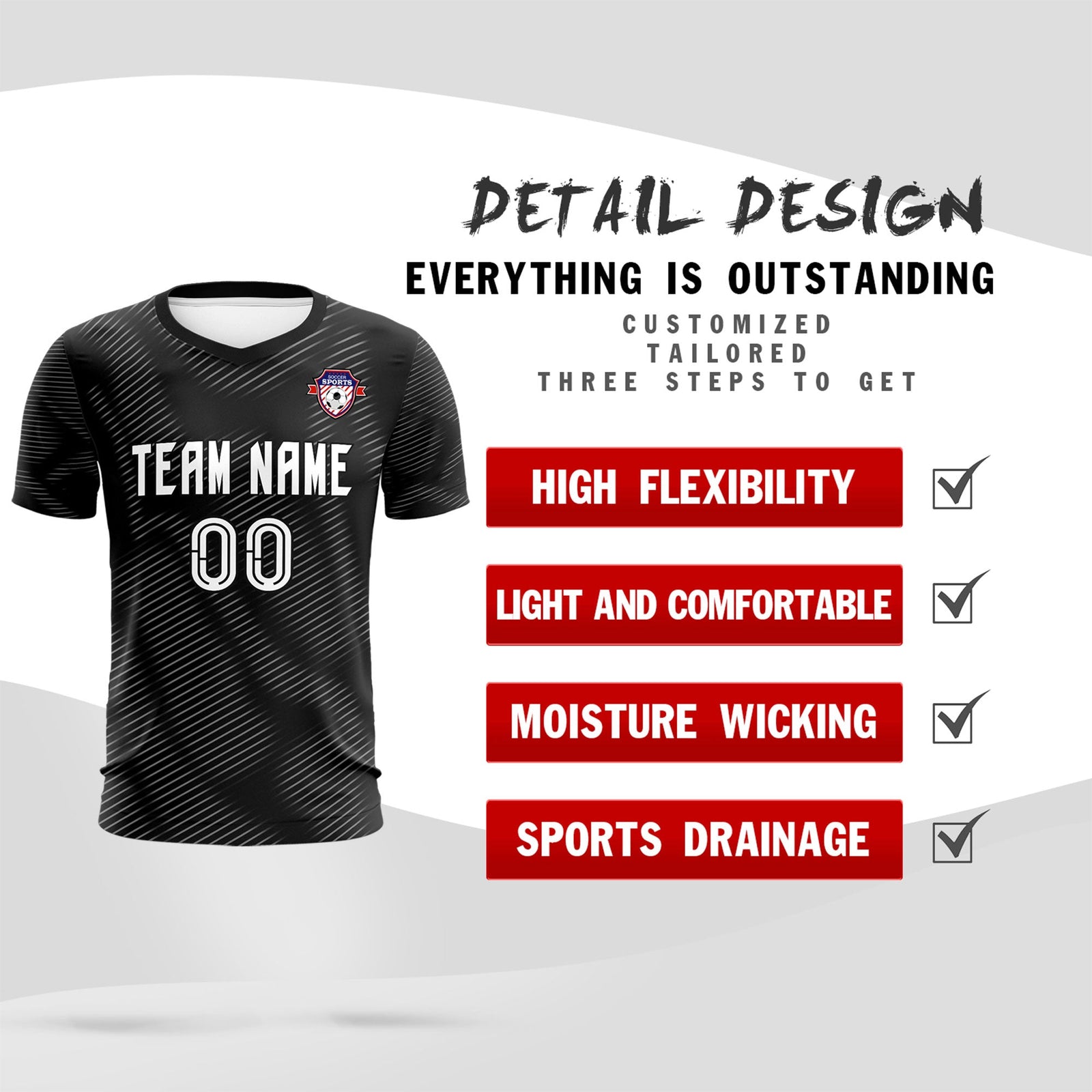 Custom Black White Training Uniform For Men Soccer Sets Jersey