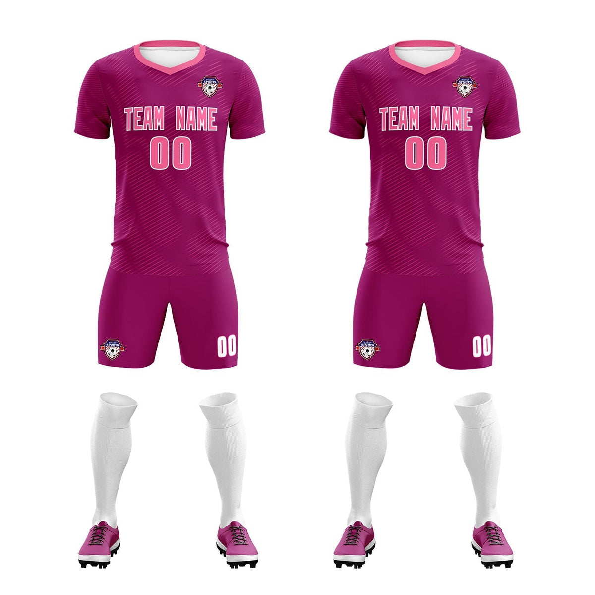 Custom Rose Red Pink Training Uniform For Men Soccer Sets Jersey