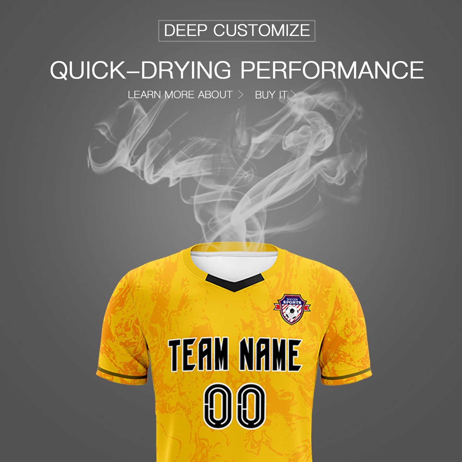 Custom Gold Classic Graffiti Pattern Sportswear Soccer Tops/Sets Jersey
