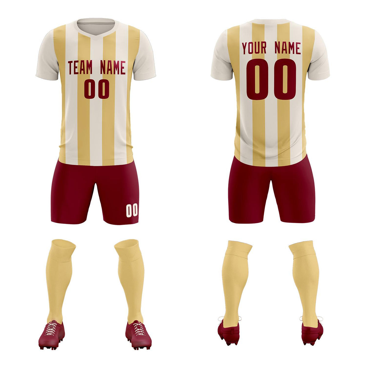 Custom Cream Khaki Vertical Stripes Casual Outdoor Soccer Sets Jersey