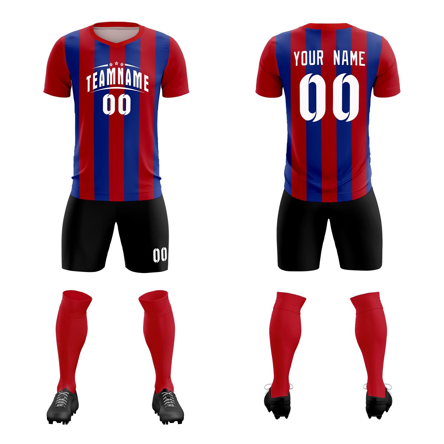 Custom Red Royal Vertical Stripes Casual Outdoor Soccer Sets Jersey