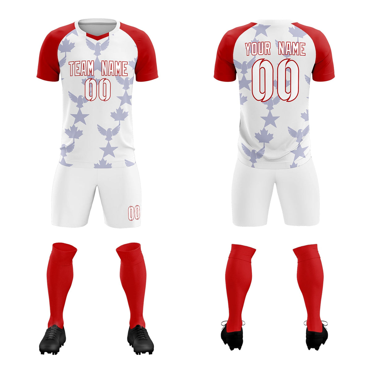 Custom Red White World Cup Inspired Wrinkle-Resistant Training Uniform Raglan Sleeve Soccer Sets Jersey
