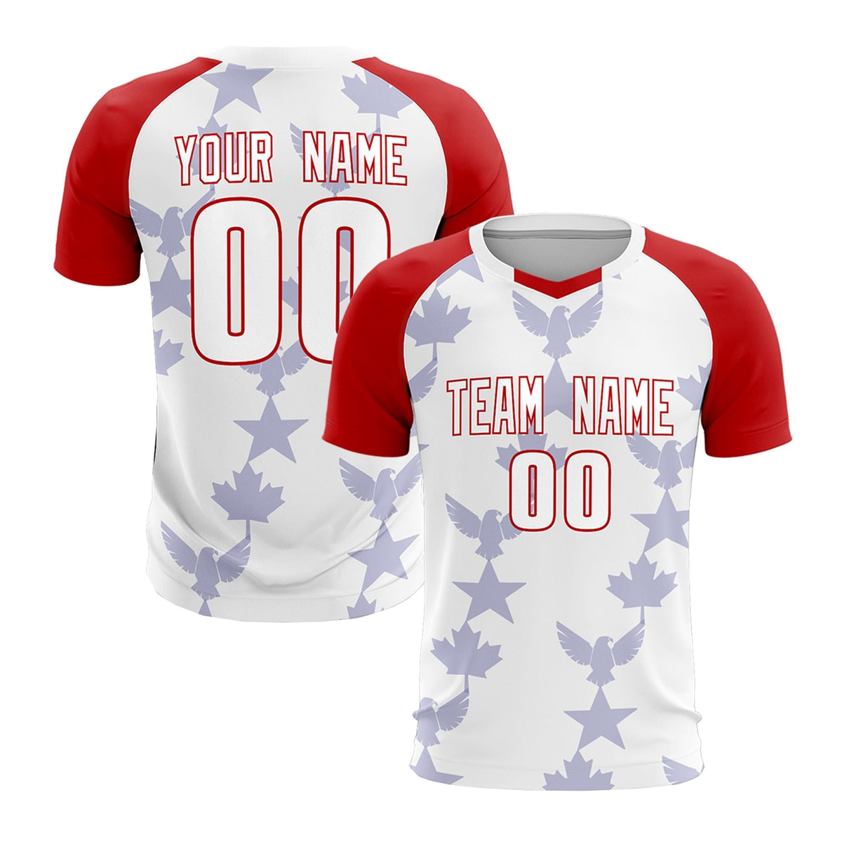 Custom Red White World Cup Inspired Wrinkle-Resistant Training Uniform Raglan Sleeve Soccer Sets Jersey