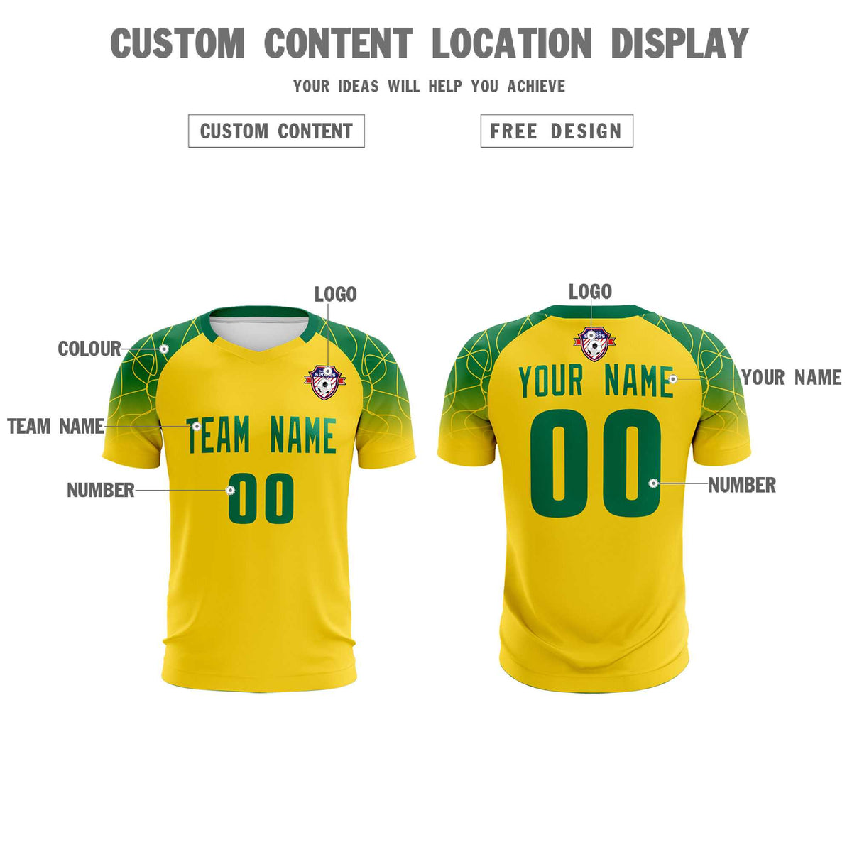 Custom Gold Classic Soccer Training Sets Jersey For Adults/Kids