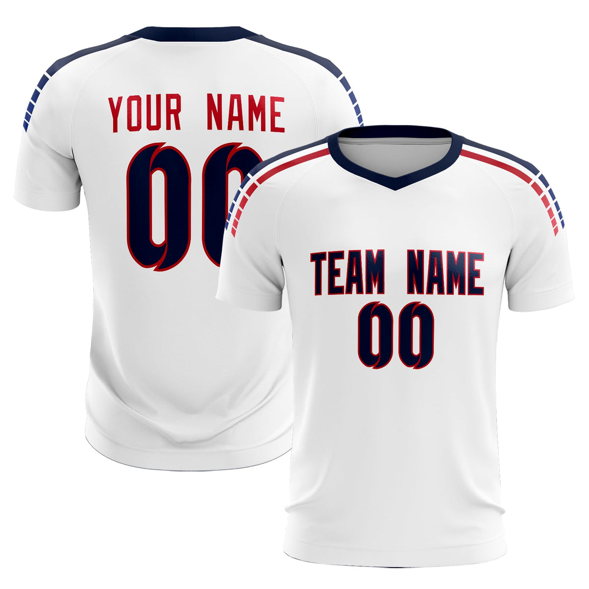 Custom white Striped Quick Dry Tops Soccer Sets Jersey