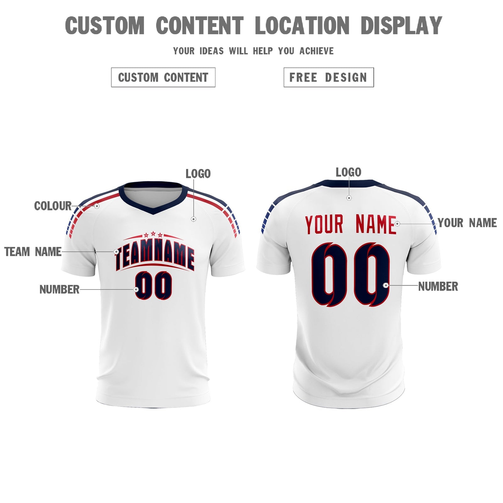 Custom white Striped Quick Dry Tops Soccer Sets Jersey