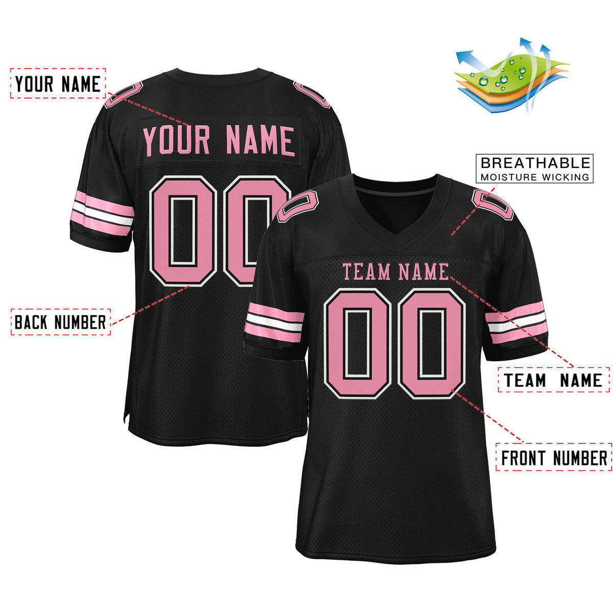 Custom Black Pink-White Classic Style Mesh Authentic Football Jersey