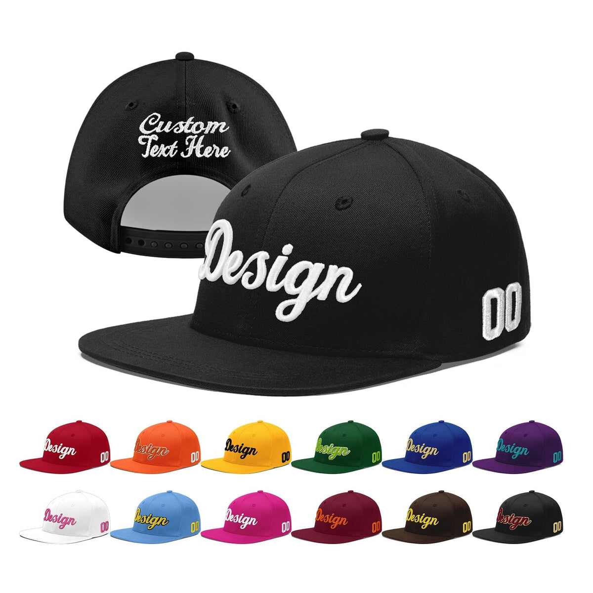 Custom Black 3D Puff Embroidery Flat Embroidery Casual Sport Baseball Cap