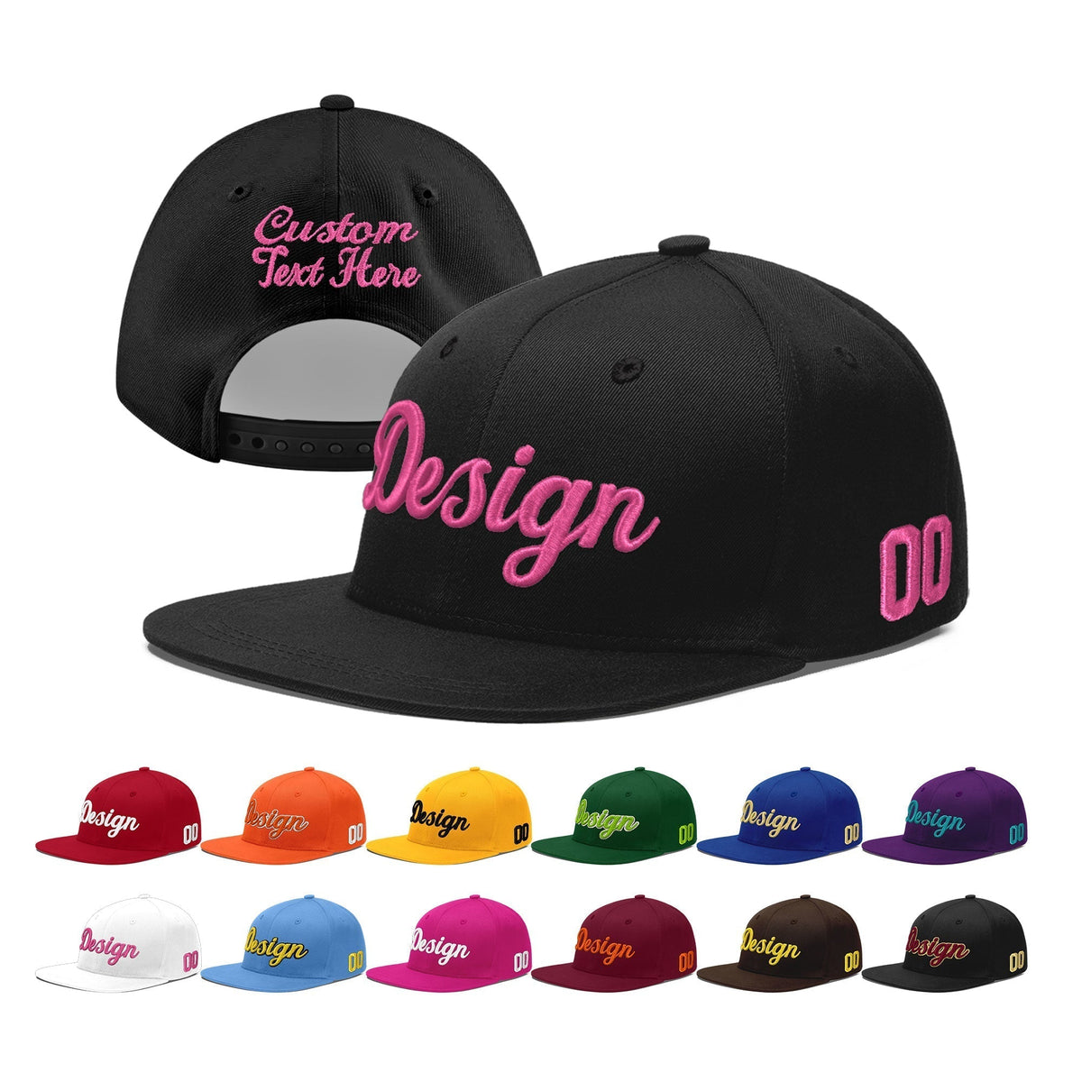 Custom Black 3D Puff Embroidery Flat Embroidery Casual Sport Baseball Cap