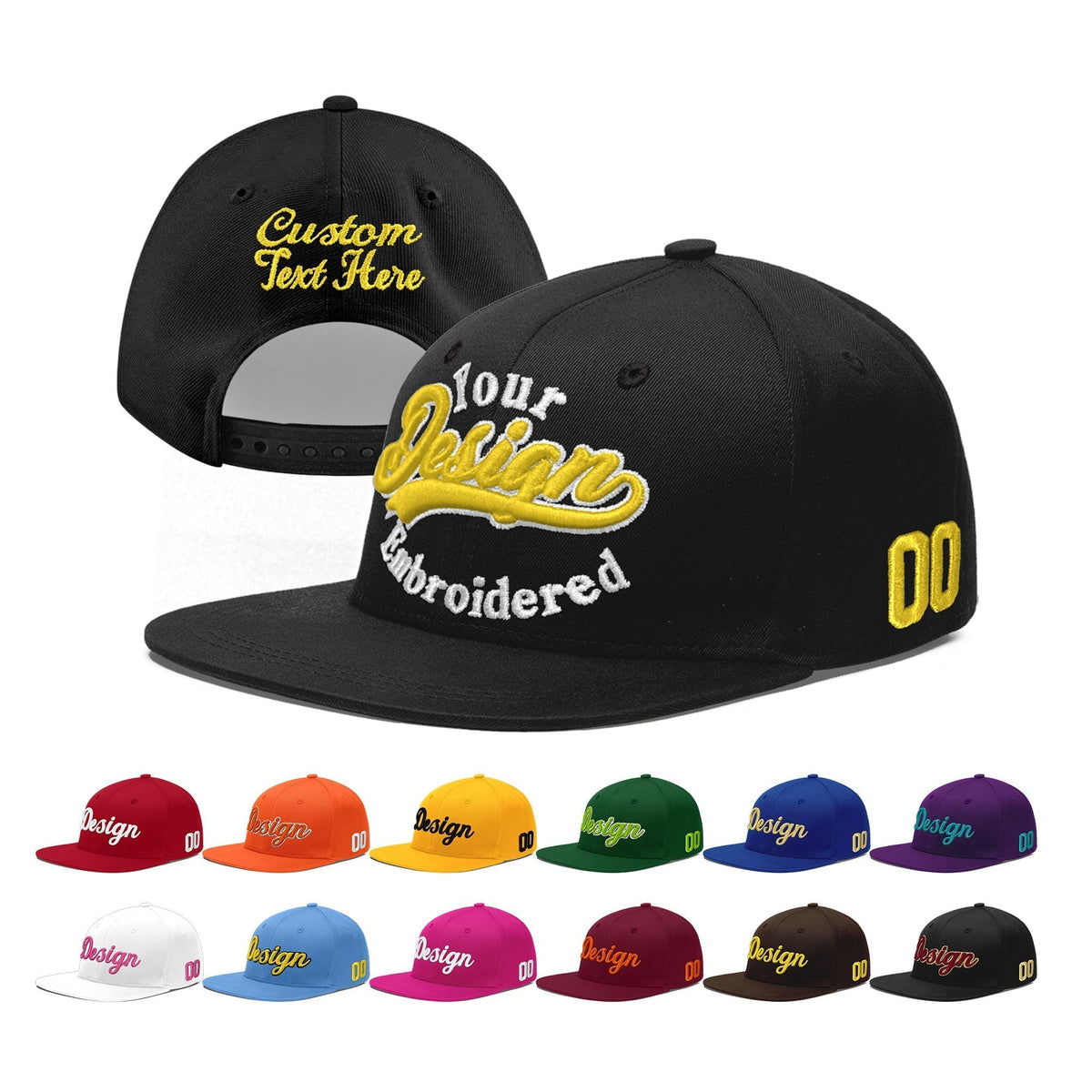 Custom Black 3D Puff Embroidery Flat Embroidery Casual Sport Baseball Cap