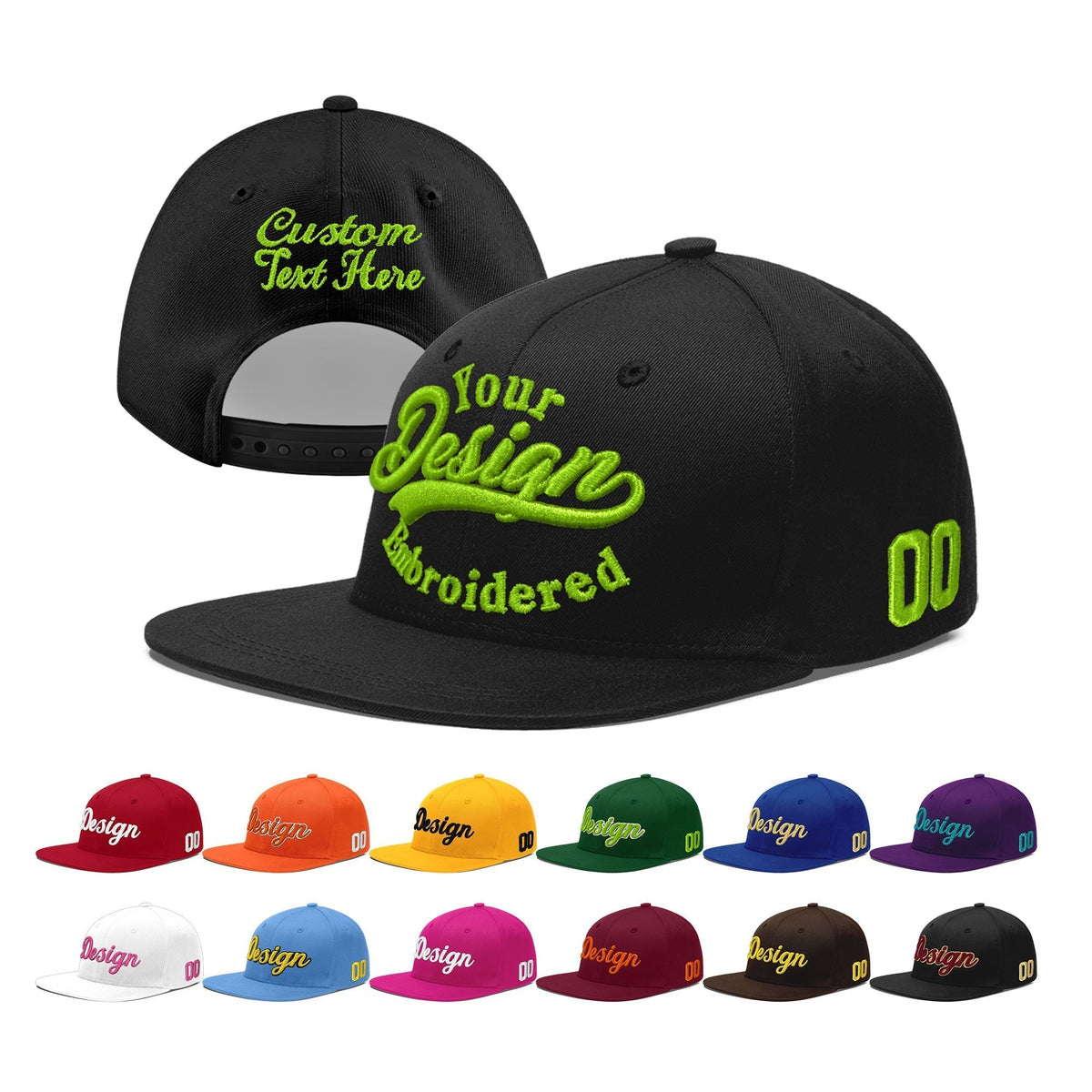 Custom Black 3D Puff Embroidery Flat Embroidery Casual Sport Baseball Cap