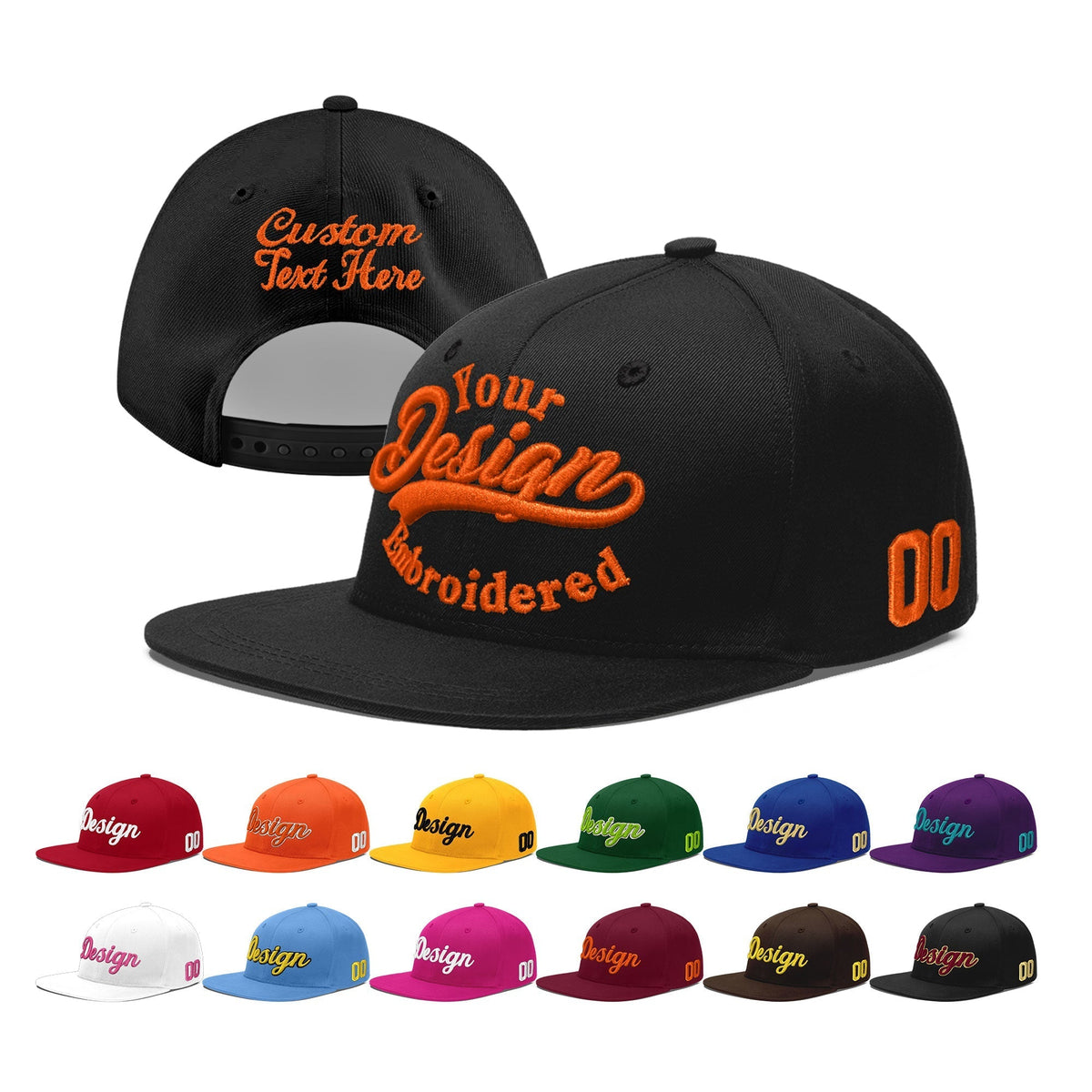 Custom Black 3D Puff Embroidery Flat Embroidery Casual Sport Baseball Cap
