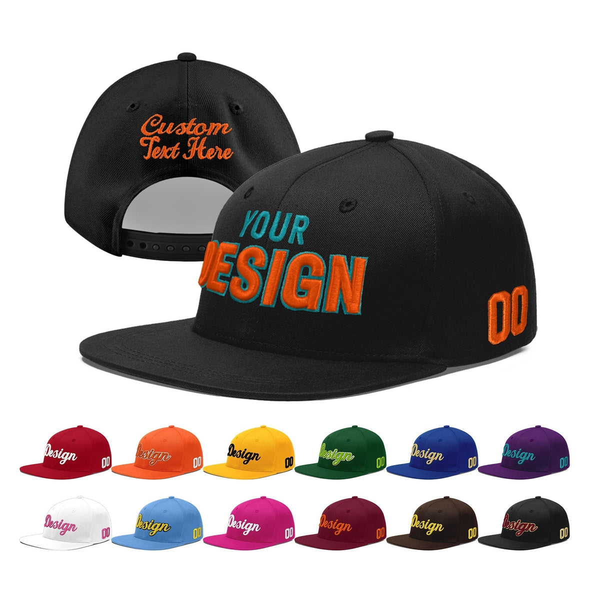 Custom Black 3D Puff Embroidery Flat Embroidery Casual Sport Baseball Cap