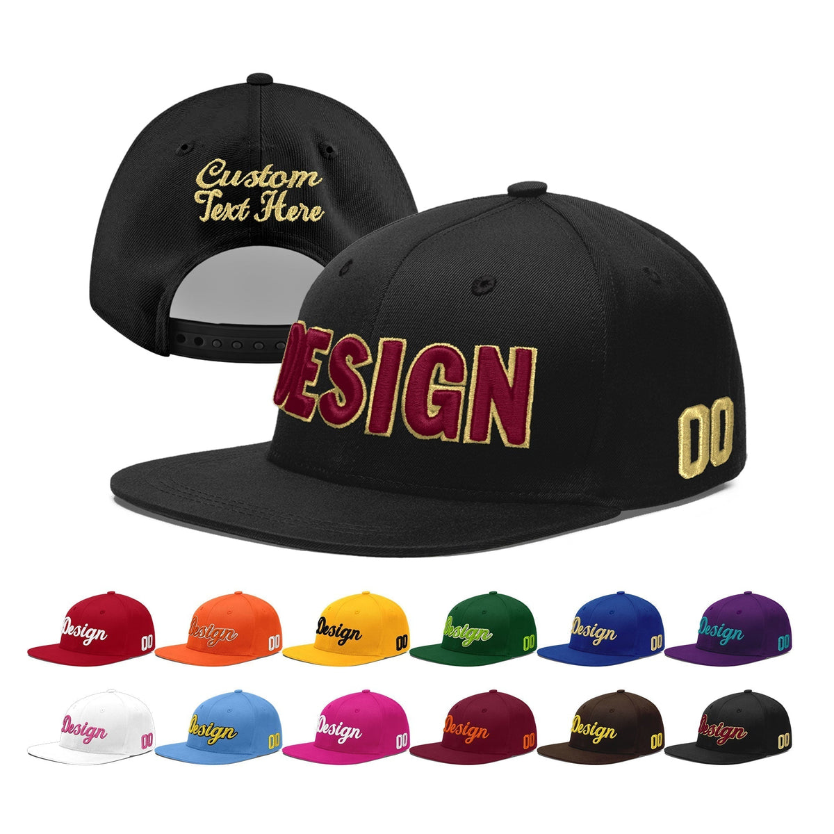 Custom Black 3D Puff Embroidery Flat Embroidery Casual Sport Baseball Cap