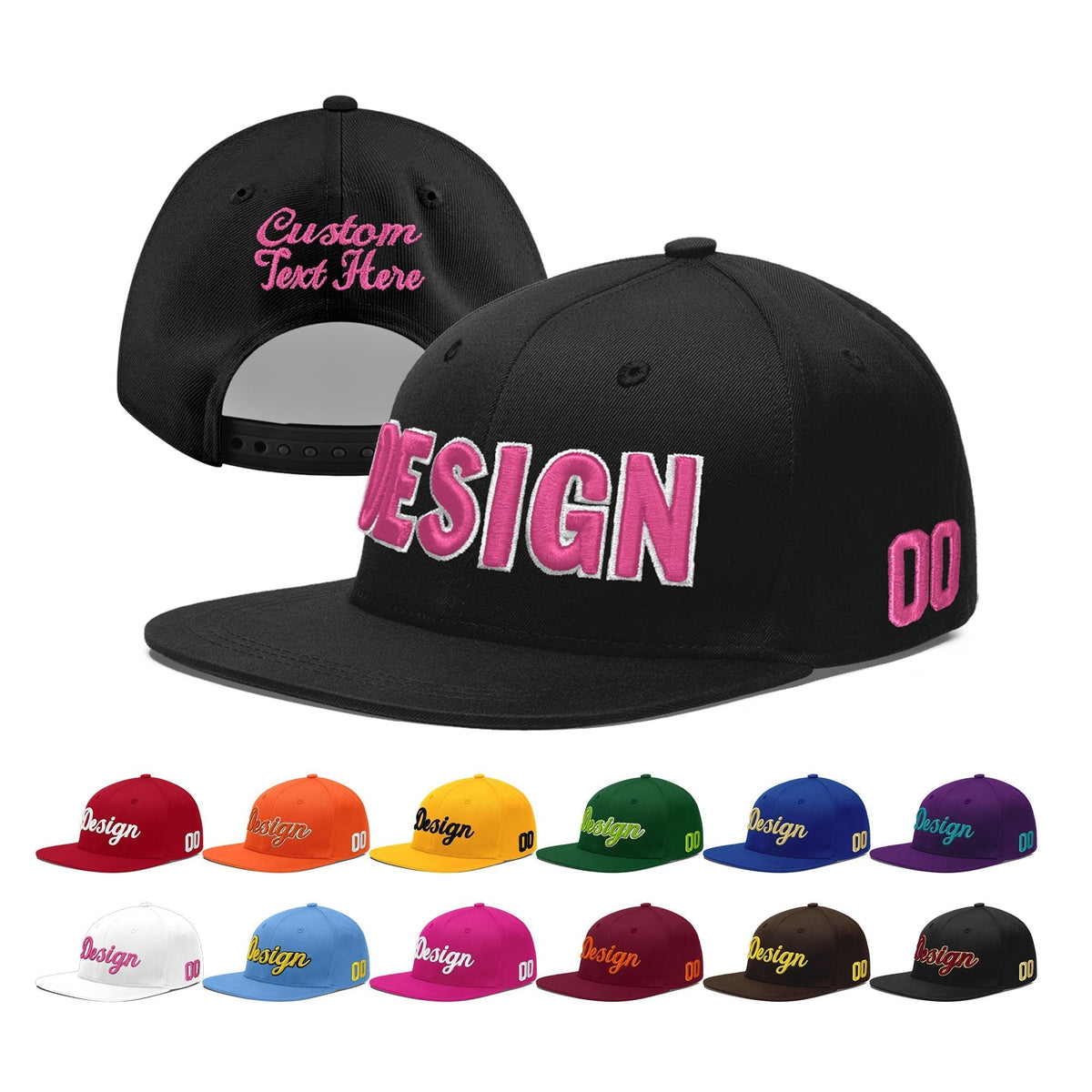 Custom Black 3D Puff Embroidery Flat Embroidery Casual Sport Baseball Cap