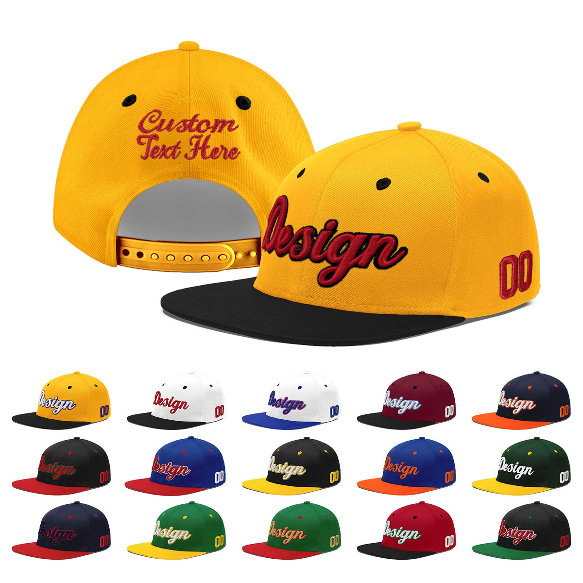 Custom Gold Black 3D Puff Embroidery Flat Embroidery Casual Sport Baseball Cap