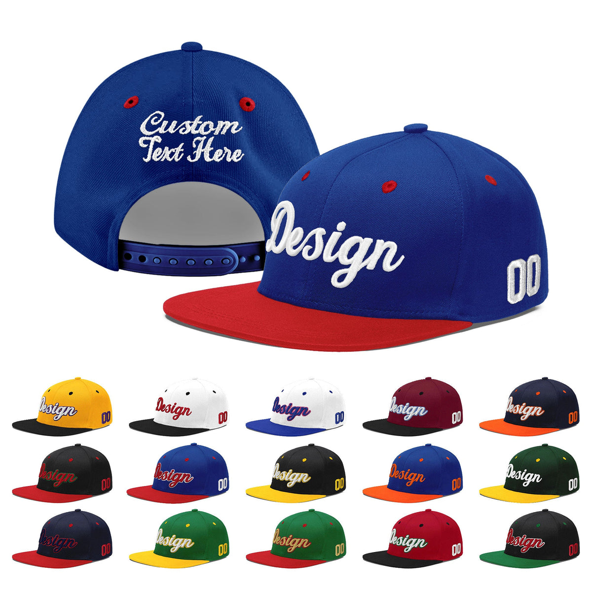 Custom Royal Blue Red 3D Puff Embroidery Flat Embroidery Casual Sport Baseball Cap