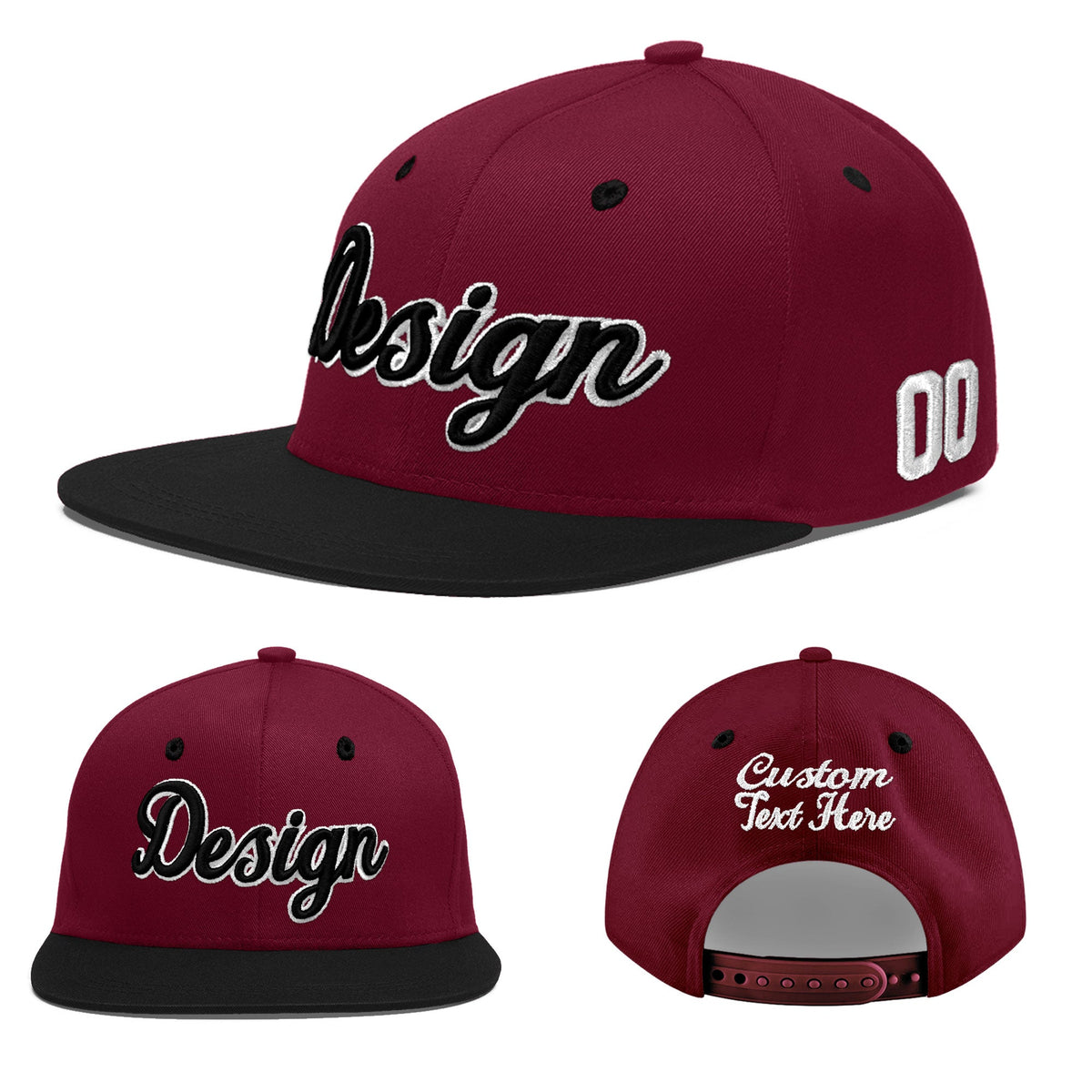 Custom Crimson Black White Orange 3D Puff Embroidery Flat Embroidery Casual Sport Baseball Cap