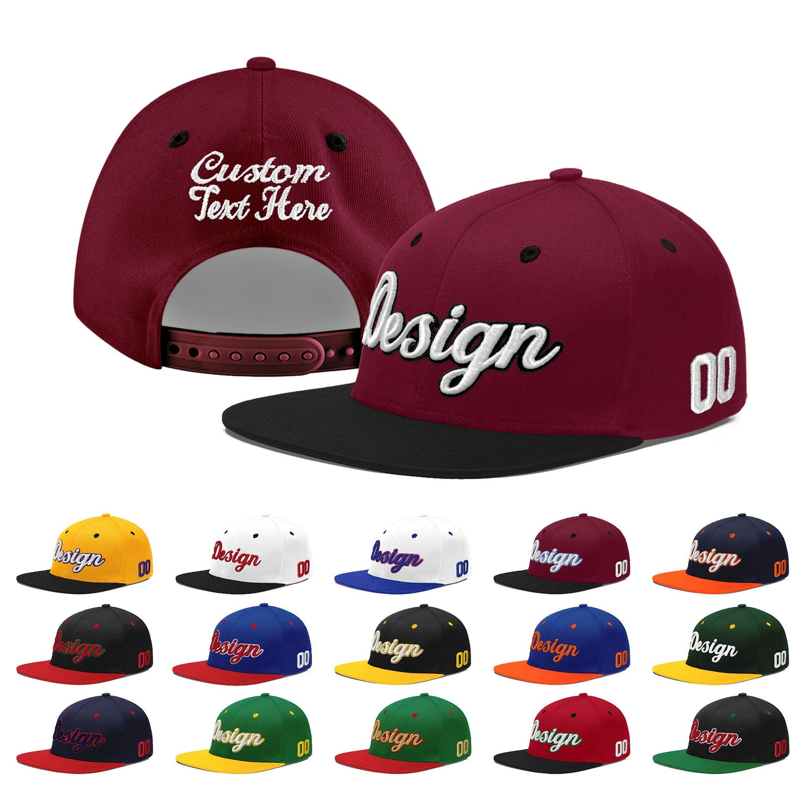 Custom Crimson Black White Orange 3D Puff Embroidery Flat Embroidery Casual Sport Baseball Cap