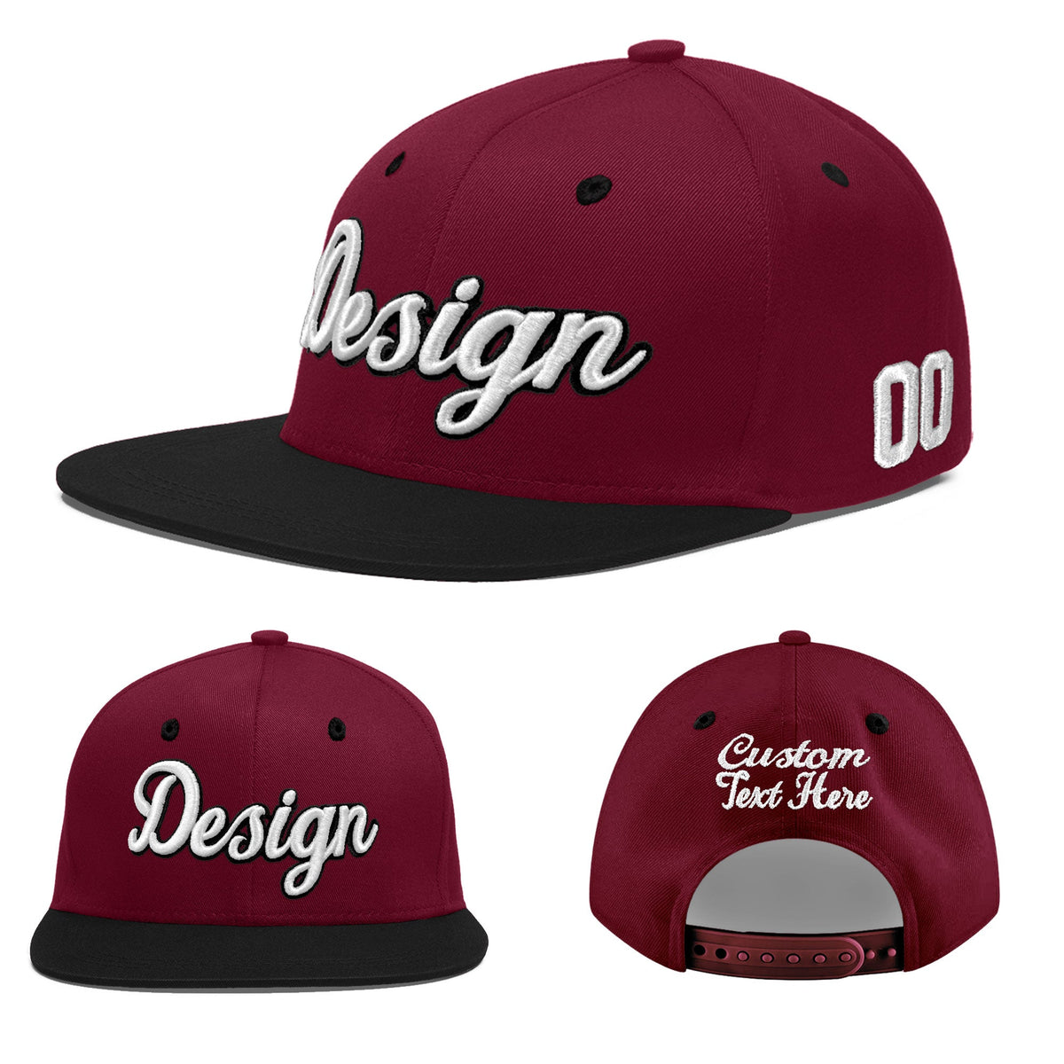 Custom Crimson Black White Orange 3D Puff Embroidery Flat Embroidery Casual Sport Baseball Cap
