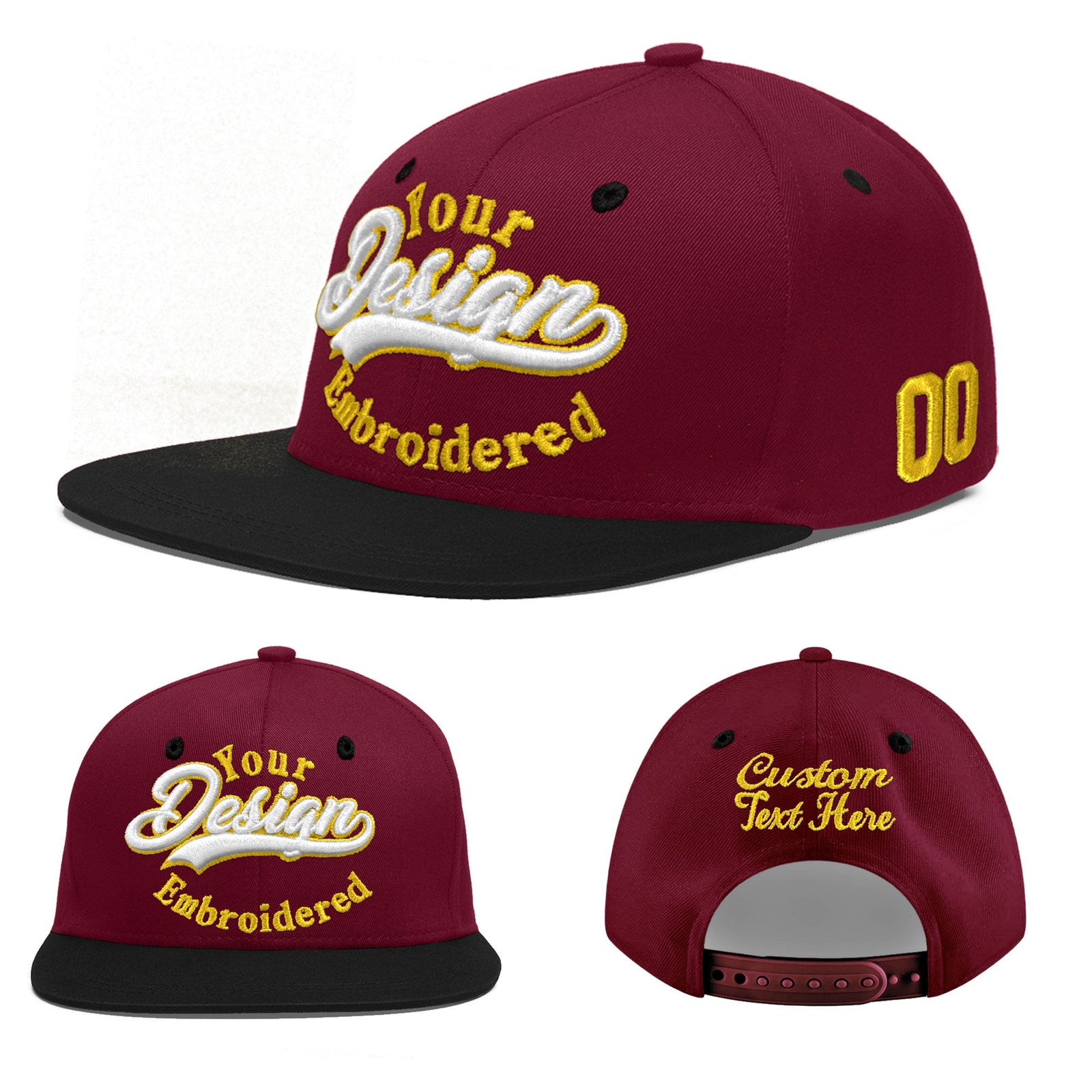 Custom Crimson Black 3D Puff Embroidery Flat Embroidery Casual Sport Baseball Cap
